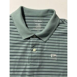 LL Bean Polo Shirt Mens Large Green Black Stripe Traditional Fit Cotton Casual